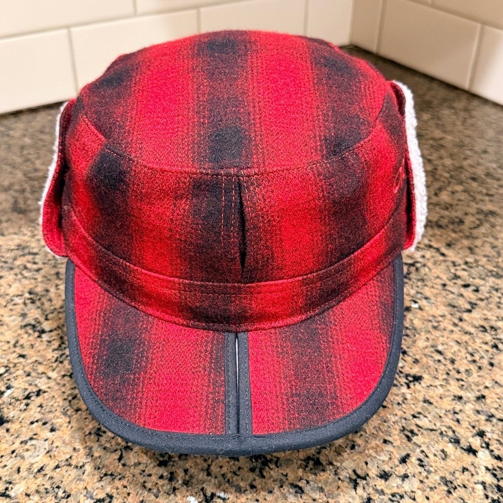 Outdoor Research Winter Cadet Trapper Hat Mens Large Red Black Plaid Fleece